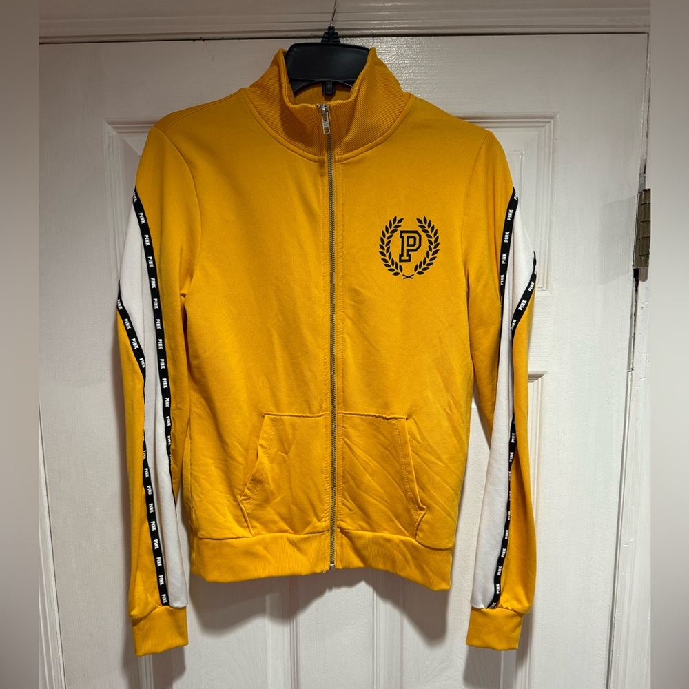 PINK Victoria's Secret Yellow Track Jacket with Black and White Accents